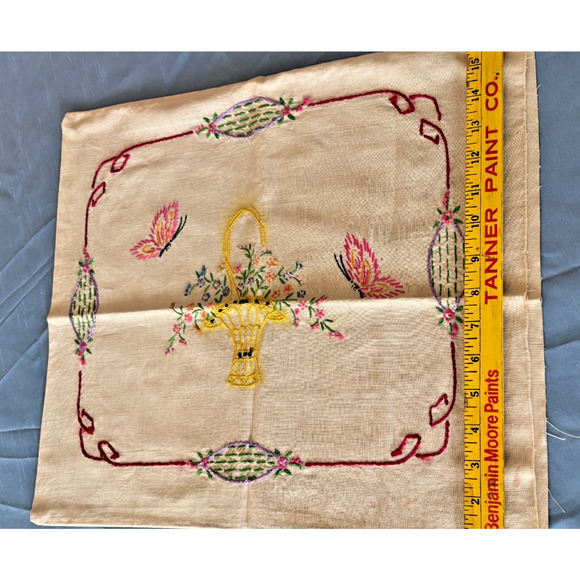 Vintage Embroidery Flower Basket Pillow Cover Case Butterflies 17x16 - Picture 11 of 12